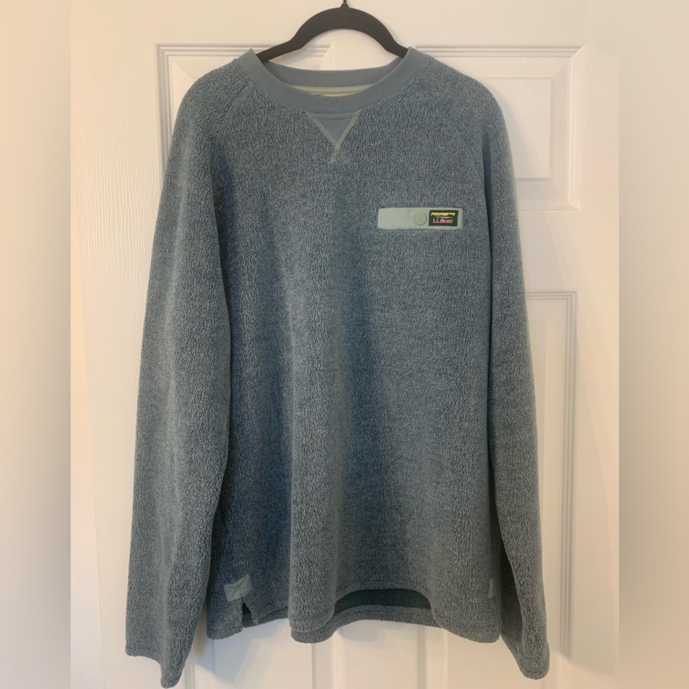 L.L. Bean Men's Soft Heather Blue Fleece Crewneck